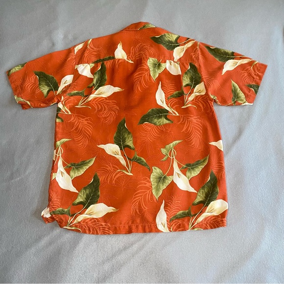 Tommy Bahama Hawaiian 100% Silk Shirt Burnt Orange & Floral Print Men’s Medium - Picture 7 of 11